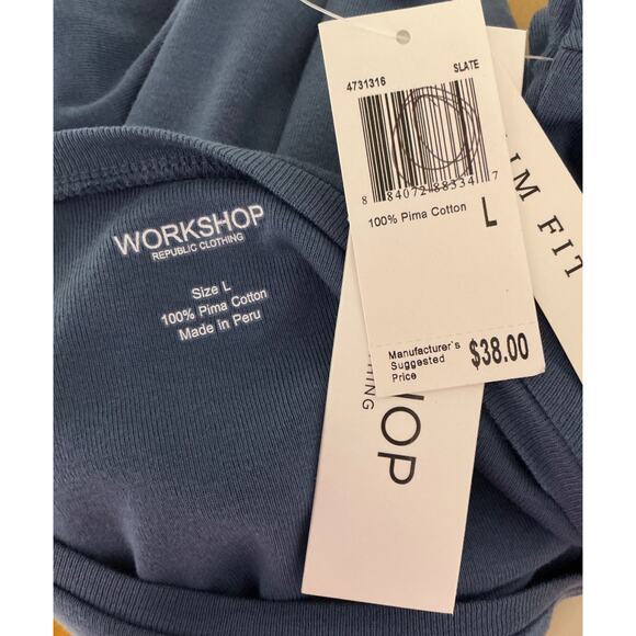 NWT WORKSHOP Republic Clothing sz L Pima cotton denim blue slim fit l/s t shirt - Picture 5 of 8